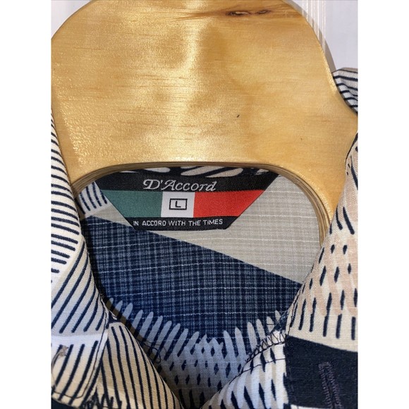 D’Accord Short Sleeve Half Button Polo Shirt. Mens Large Black Tan White - Picture 2 of 9